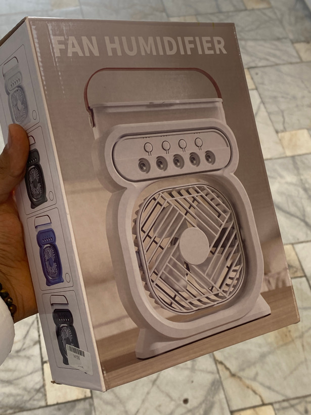پنکه مهپاش و رطوبتساز رومیزی مدل Air Cooler با مخزن آب و چراغ