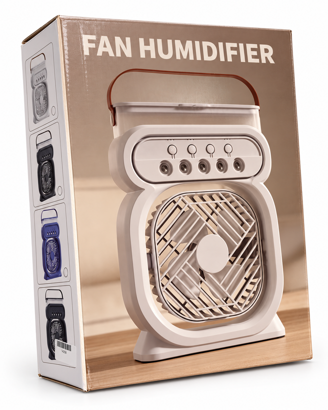 پنکه مهپاش و رطوبتساز رومیزی مدل Air Cooler با مخزن آب و چراغ