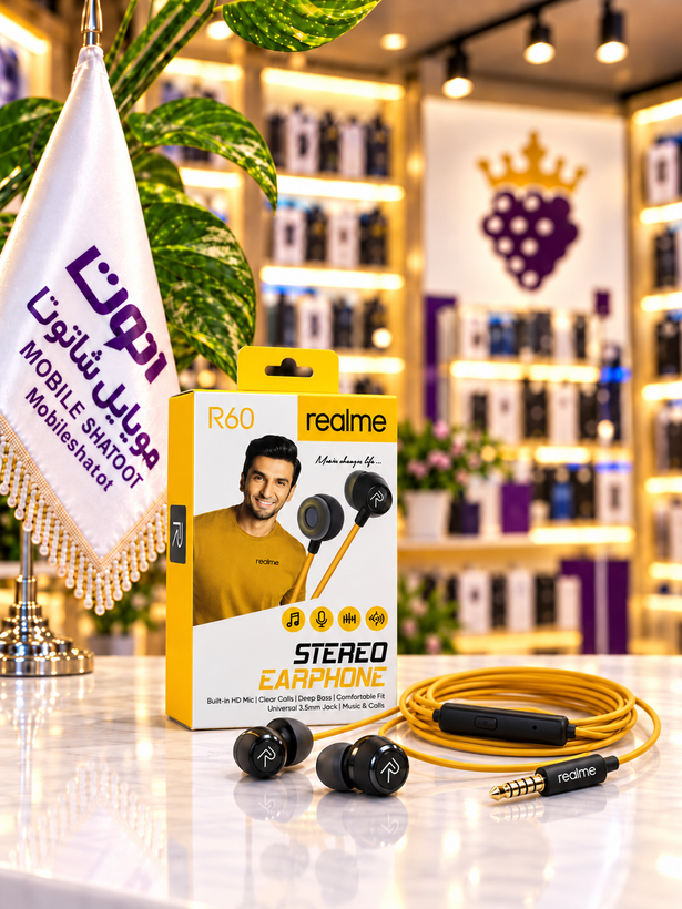 هندزفری سیمی ریلمی R60 با جک 3.5 میلیمتری و میکروفون داخلی